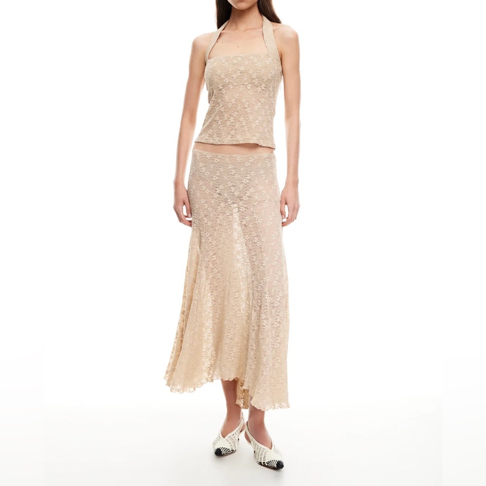 LIONESS IN BLOOM LACE MIDI SKIRT IN TAUPE | NWT